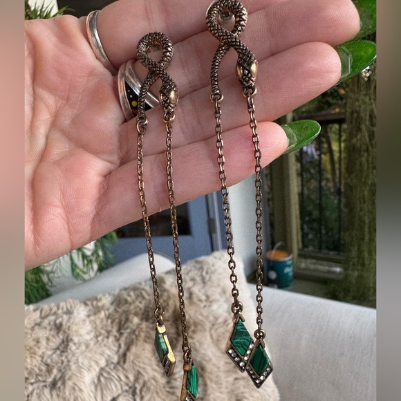 Alexis Bittar Bronze Snake Chain Earrings with Green Accents - Picture 2 of 6